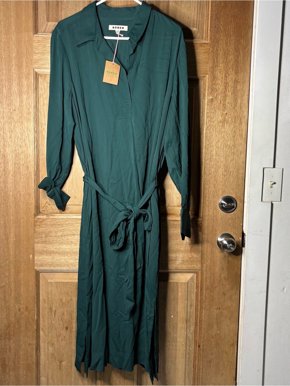 Boden women’s Deep Teal Shirt Dress with Waist Tie size 16